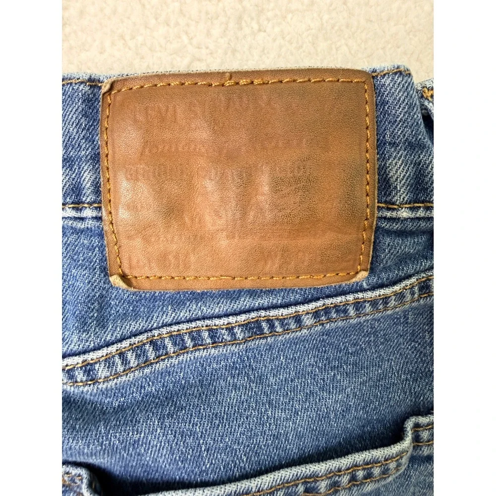 Levis Premium Big E Straight Leg Jeans Medium Wash Blue Denim Mens stained